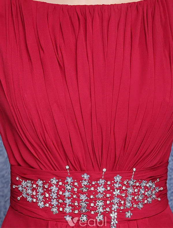 Robe De Soirée Bordeaux Élégant 2016 Carrés Rhines Décolleté De Perles En Mousseline À Volants Robe Longue