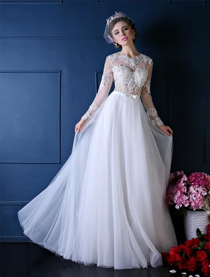 Belle Robe De Mariée 2016 Une Ligne Dentelle Applique Robe De Mariée En Organza Blanc