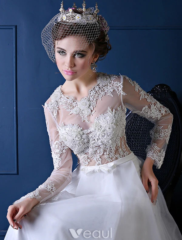 Beautiful Wedding Dress 2016 A-line Applique Lace White Organza Wedding Dress