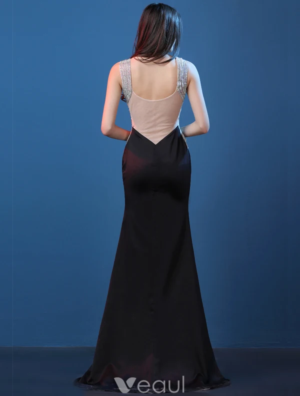 Sexy Selskapskjoler 2016 Havfrue Dyp V-hals Beading Rhinestone Todelte Sort Kjole