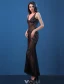 Robe De Soirée Transparentes Sexy 2016 Sirène Profonde Applique Col V Dentelle Cristal Robe De Soirée En Tulle Noir