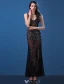 Robe De Soirée Transparentes Sexy 2016 Sirène Profonde Applique Col V Dentelle Cristal Robe De Soirée En Tulle Noir