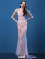 Sexy Lace Evening Dresses 2016 Mermaid Deep V-neck Applique Lace Tulle Backless Evening Dress