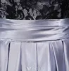 Mode Abendkleider 2016 A-linie U-ausschnitt Schwarzer Spitze Rüsche Silber Satin Rückenfreies Kleid