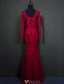 Elegant Burgundy Aftonklänningar 2016 Mermaid Beading V-ringad Långa Ärmar Spets Formell Klädsel Med Skärp