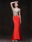 Sexy Red Evening Dresses 2016 Mermaid Square Neckline Beading Rhinestone Gold Lace Formal Dress