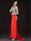 Sexy Red Evening Dresses 2016 Mermaid Square Neckline Beading Rhinestone Gold Lace Formal Dress