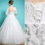 Billige Brautkleider 2016 Elegante Quadratische Ausschnitt Sicken Pailletten 1/2 Ärmel Weißen Rüsche Tulle Ballkleid Mit Schärpe