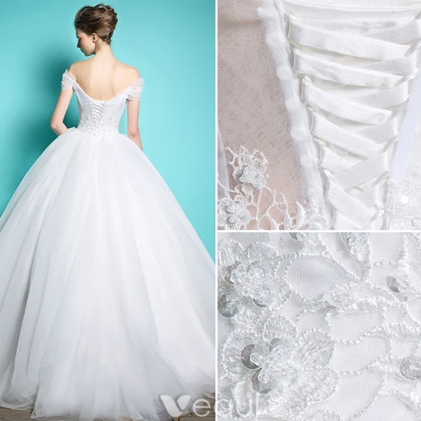 Princess Suknie Ślubne 2016 Suknia Balowa Rękawy Serek Wzburzyć Tiulu Backless Sukni Ślubnej