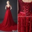 Glamorösa Aftonklänningar 2016 A-line Urringning Beading Paljetter Spets Burgundy Tyll Ryggdel Balklänning