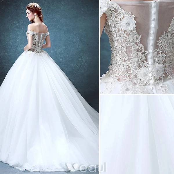 Glamourösen Hochzeitskleider 2016 Ballkleid Aus Dem Brautkleid Bördeln Strass Rüsche Tüll Schulter Spitze Blumen