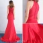 Elegant Aftonklänning 2016 Sjöjungfru Grimma Applikationer Spets Beading Kristall Röd Satin Lång Klänning