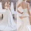 Elegant Wedding Dress 2016 A-line Beading High Pearl Neck Ruffle Satin Bridal Gown With Long Train