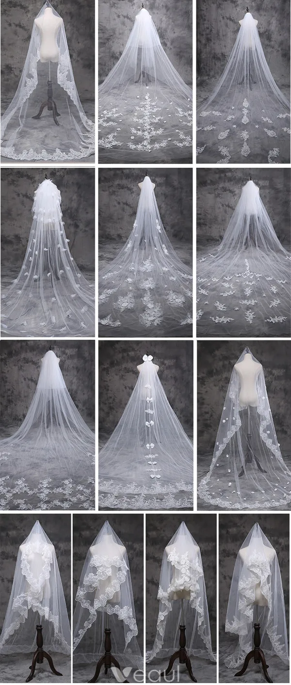 8 Styles Wedding Veils 2016 Beautiful Applique Lace 3 M Train 3 M Tailing Long Bridal Veil