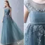 Elegant Strapless Evening Dress 2016 A-line Scoop Neckline Applique Lace Ruffle Tulle Long Dress