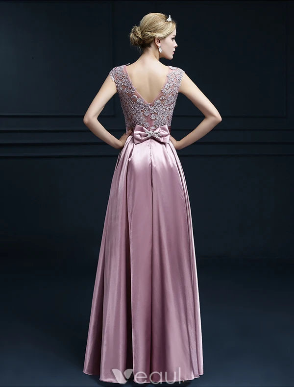Elegantes Sleeveless Abendkleider 2016 A-line Rundhalsausschnitt spitze Rüsche Satin Langen Abendkleid Mit Schleife-schärpe