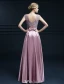 Elegantes Sleeveless Abendkleider 2016 A-line Rundhalsausschnitt spitze Rüsche Satin Langen Abendkleid Mit Schleife-schärpe