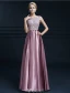 Elegantes Sleeveless Abendkleider 2016 A-line Rundhalsausschnitt spitze Rüsche Satin Langen Abendkleid Mit Schleife-schärpe