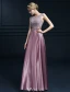 Elegantes Sleeveless Abendkleider 2016 A-line Rundhalsausschnitt spitze Rüsche Satin Langen Abendkleid Mit Schleife-schärpe