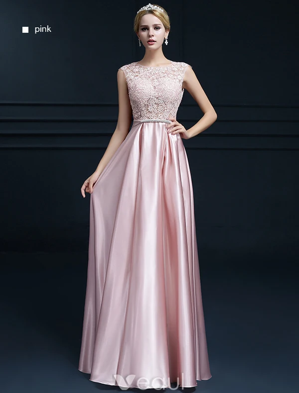 Elegantes Sleeveless Abendkleider 2016 A-line Rundhalsausschnitt spitze Rüsche Satin Langen Abendkleid Mit Schleife-schärpe