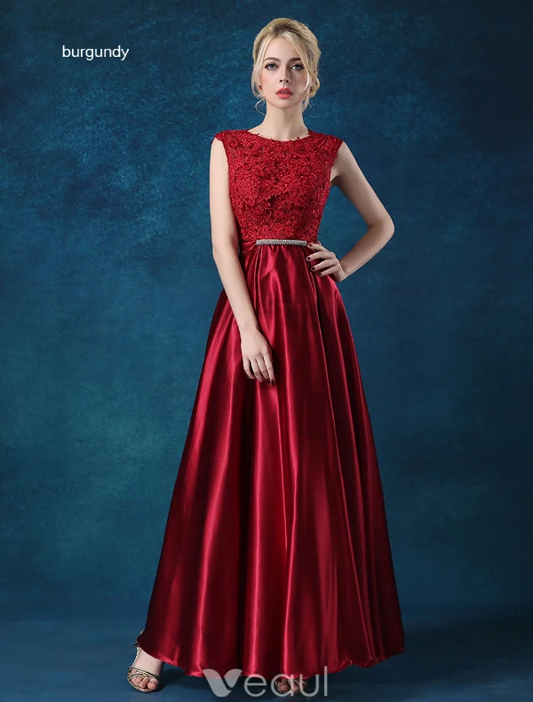 Elegantes Sleeveless Abendkleider 2016 A-line Rundhalsausschnitt spitze Rüsche Satin Langen Abendkleid Mit Schleife-schärpe