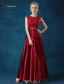 Elegantes Sleeveless Abendkleider 2016 A-line Rundhalsausschnitt spitze Rüsche Satin Langen Abendkleid Mit Schleife-schärpe