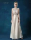 Elegantes Sleeveless Abendkleider 2016 A-line Rundhalsausschnitt spitze Rüsche Satin Langen Abendkleid Mit Schleife-schärpe