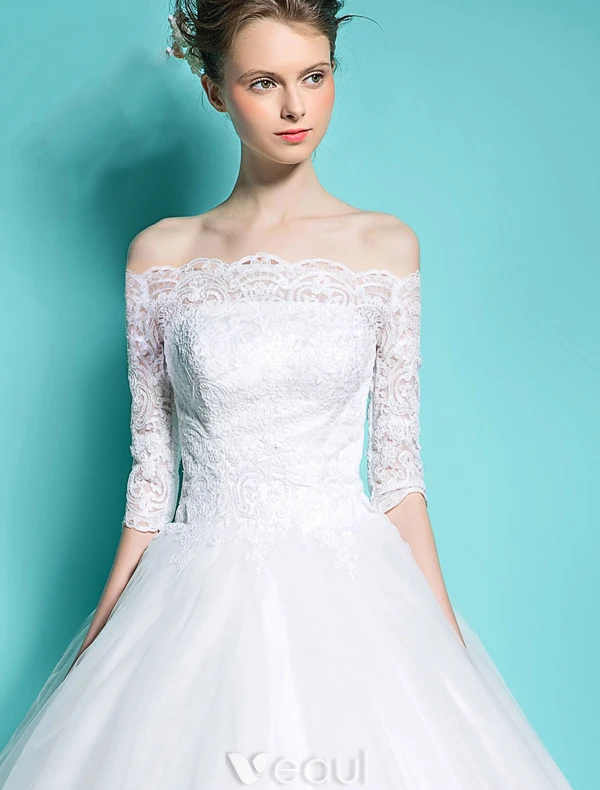 Elegante Brautkleider 2016 Ballkleid Weg Von Der Schulter-spitze Rückenfrei Brautkleid