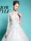 Robe De Mariée Élégantes 2016 Robe De Bal V-cou Dentelle Appliques Perles Paillettes Robe De Mariée Manches 3/4