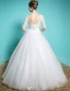 Billige Brautkleider 2016 Elegante Quadratische Ausschnitt Sicken Pailletten 1/2 Ärmel Weißen Rüsche Tulle Ballkleid Mit Schärpe