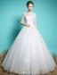 Billige Brautkleider 2016 Elegante Quadratische Ausschnitt Sicken Pailletten 1/2 Ärmel Weißen Rüsche Tulle Ballkleid Mit Schärpe