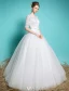 Billige Brautkleider 2016 Elegante Quadratische Ausschnitt Sicken Pailletten 1/2 Ärmel Weißen Rüsche Tulle Ballkleid Mit Schärpe