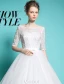 Billige Brautkleider 2016 Elegante Quadratische Ausschnitt Sicken Pailletten 1/2 Ärmel Weißen Rüsche Tulle Ballkleid Mit Schärpe