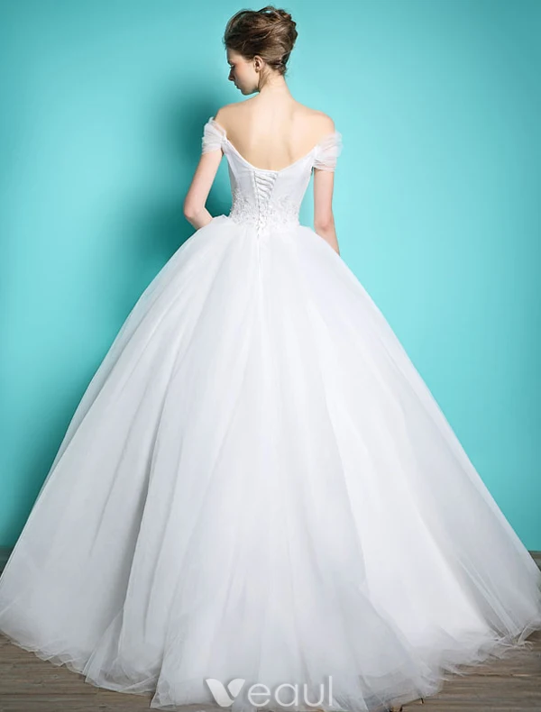 Princess Suknie Ślubne 2016 Suknia Balowa Rękawy Serek Wzburzyć Tiulu Backless Sukni Ślubnej