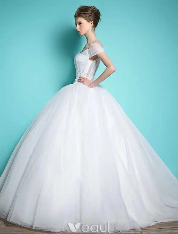 Princess Suknie Ślubne 2016 Suknia Balowa Rękawy Serek Wzburzyć Tiulu Backless Sukni Ślubnej