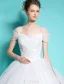 Princess Suknie Ślubne 2016 Suknia Balowa Rękawy Serek Wzburzyć Tiulu Backless Sukni Ślubnej
