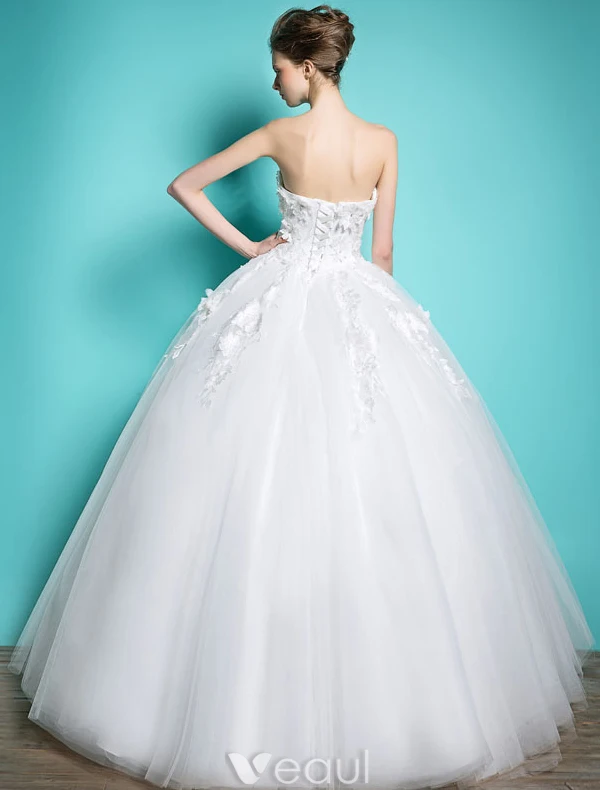 Schöne Brautkleider 2016 Ballkleid Spitze Und Blumen Sicken Strass Rückenfrei Brautkleid