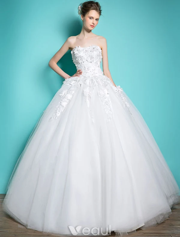 Schöne Brautkleider 2016 Ballkleid Spitze Und Blumen Sicken Strass Rückenfrei Brautkleid