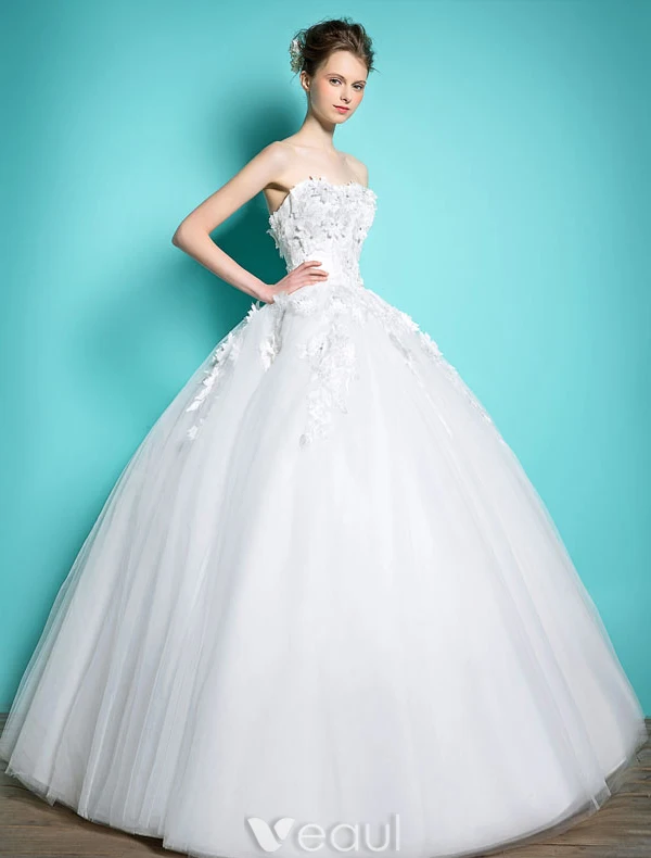Schöne Brautkleider 2016 Ballkleid Spitze Und Blumen Sicken Strass Rückenfrei Brautkleid