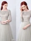 Glamorous Evening Dresses 2016 A-line Square Neckline Beading Lace Grey Tulle Backless Evening Dress