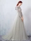 Glamorous Evening Dresses 2016 A-line Square Neckline Beading Lace Grey Tulle Backless Evening Dress