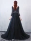 Glamorous Evening Dresses 2016 A-line Square Neckline Beading Lace Grey Tulle Backless Evening Dress