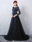 Glamorous Evening Dresses 2016 A-line Square Neckline Beading Lace Grey Tulle Backless Evening Dress