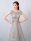 Robe De Soirée Glamour 2016 Une Ligne Perlage Conception Percée De Robe Dos Nu En Dentelle Grise En Tulle