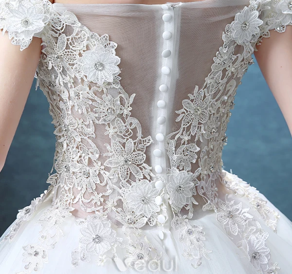 Glamourösen Hochzeitskleider 2016 Ballkleid Aus Dem Brautkleid Bördeln Strass Rüsche Tüll Schulter Spitze Blumen