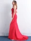 Elegant Aftonklänning 2016 Sjöjungfru Grimma Applikationer Spets Beading Kristall Röd Satin Lång Klänning