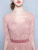 Élégante Robe Rose De Soirée 2016 Une Ligne Décolleté Dentelle Appliques Tulle Rose Robe Longue