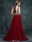 Sparkly Prom Dresses 2016 A-line V-neck Beading Crystal Rhinestone And Pearl Backless Burgundy Dress