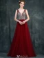 Sparkly Prom Dresses 2016 A-line V-neck Beading Crystal Rhinestone And Pearl Backless Burgundy Dress
