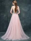Sparkly Prom Dresses 2016 A-line V-neck Beading Crystal Rhinestone And Pearl Backless Burgundy Dress